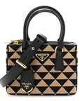 Jacquard Saffiano Triangolo Symbole Embroidered Mini Galleria Double Zip Tote Black Corda