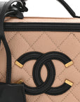 Caviar Quilted Small CC Filigree Vanity Case Beige Black
