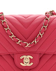 Lambskin Chevron Quilted Mini Square Flap Fuchsia