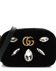 Velvet Matelasse Marquise Crystals Mini GG Marmont Chain Shoulder Bag Black