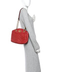 Calfskin Matelasse Medium GG Marmont Open Top Shoulder Bag Hibiscus Red