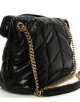 Lambskin Quilted Small Loulou Puffer Monogram Chain Satchel Black