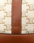 Triomphe Canvas Calfskin Small Bucket Bag White