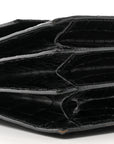 Crocodile Accordion Flap Shoulder Bag Black