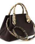 Grainy Calfskin Snakeskin Small Milton Satchel Brown Natural