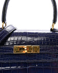Shiny Alligator Mini Kelly Sellier 20 Bleu Roi