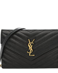 Grain De Poudre Matelasse Chevron Monogram Envelope Chain Wallet Black