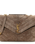 Suede Y Quilted Monogram Medium Loulou Chain Satchel Taupe