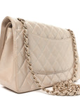 Iridescent Caviar Quilted Jumbo Double Flap Beige