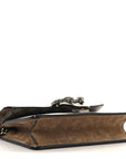 GG Supreme Monogram Suede Crystal Small Dionysus Shoulder Bag Beige Ebony Taupe