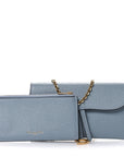 Grained Calfskin Saddle Chain Pouch Cloud Blue