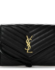 Grain De Poudre Matelasse Chevron Monogram Envelope Clutch Black