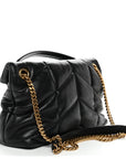 Lambskin Quilted Small Loulou Puffer Monogram Chain Satchel Black