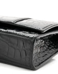 Shiny Calfskin Monochrome Crocodile Embossed Hourglass Chain Bag Black