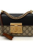 GG Supreme Monogram Calfskin Small Padlock Shoulder Bag Beige Black Cuir