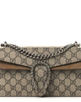 GG Supreme Monogram Suede Crystal Small Dionysus Shoulder Bag Beige Ebony Taupe