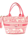 Canvas Embroidered D1ORiviera Toile De Jouy Panier Chapeau Tote Peony Pink