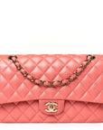 Iridescent Lambskin Quilted Medium Double Flap Pink