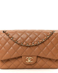 Lambskin Quilted Jumbo Double Flap Dark Beige