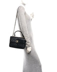 Lambskin Chevron Quilted Small Trendy CC Flap Dual Handle Bag Black