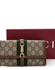 GG Supreme Monogram Azalea Calfskin Web Jackie 1961 Chain Wallet Beige Ebony Brown Sugar
