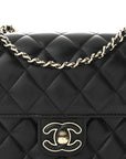 Lambskin Resin Quilted Mini Heart Square Flap Black