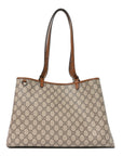 GG Supreme Monogram Emblem Large Tote Bag Beige Dark Brown