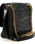 Crinkled Calfskin Matelasse Monogram Baby Niki Chain Satchel Black