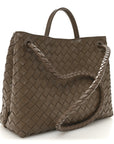 Nappa Intrecciato Medium Andiamo Shoulder Bag Taupe Grey