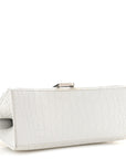 Calfskin Crocodile Embossed Small Hourglass Top Handle Bag White