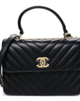 Lambskin Chevron Quilted Small Trendy CC Flap Dual Handle Bag Black