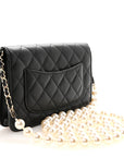 Lambskin Quilted Pearl Wallet On Chain WOC Black
