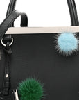 Vitello Dolce Mink Fur Pom Pom Petite 2Jours Tote Black Multicolor