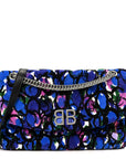 Velvet Floral Quilted M BB Round Shoulder Bag Bleu