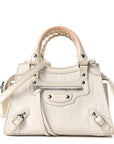 Semi Shiny Calfskin Crocodile Embossed Neo Classic Silver Hardware Nano City Crossbody White