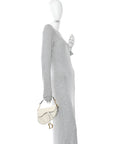 Grained Calfskin Mini Saddle Bag White