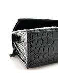 Shiny Calfskin Monochrome Crocodile Embossed Small Hourglass Evening Chain Bag Black