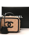 Caviar Quilted Small CC Filigree Vanity Case Beige Black