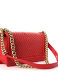 Lambskin Chevron Chain Stitched Medium Boy Flap Red