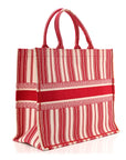 Canvas Embroidered Mykonos Large Striped Book Tote Red