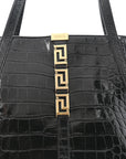 Calfskin Crocodile Embossed Greca Goddess Tote Bag Black