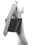 Calfskin Stitched Large Shopping Tote Black