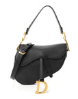 Grained Calfskin Saddle Bag With Strap Black