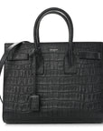 Calfskin Crocodile Embossed Small Sac de Jour Black