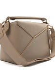 Calfskin Large Puzzle Edge Bag Sand