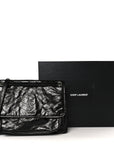Crinkled Calfskin Matelasse Monogram Large Niki Chain Satchel Black