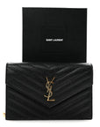 Grain De Poudre Matelasse Chevron Monogram Envelope Chain Wallet Black
