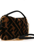 Shearling Vitello Dolce Macro FF 1974 Mini Baguette Tobacco Black
