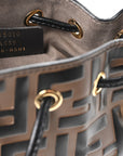 Vitello Liberty F is FNDI Bi-Color FF 1974 Embossed Mini Mon Tresor Bucket Bag Maya Black