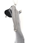 Shiny Crinkled Calfskin Studded Saddle Bag Black